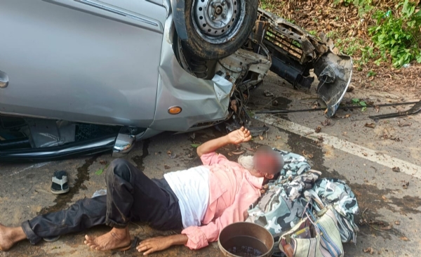 কুকুরকে বাঁচাতে গিয়ে উল্টে গেল গাড়ি, আহত তিনজন 